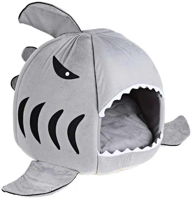 COCOPET Shark Bed for Small Cat Dog Cave Cozy Bed Removable Cushion,Waterproof Bottom