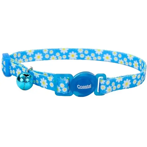 Collar Celeste con Flores Blancas para Gato