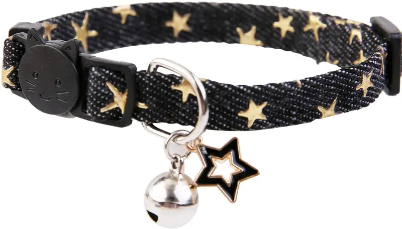 Collar con colgante de estrella para gato con campana, collares negros para perros pequeños