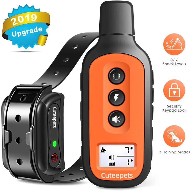 Collar de entrenamiento para perros, 2019 con 3 modos de entrenamiento, pitido, vibración y golpes, rango de control remoto de hasta 1600 pies, recargable e impermeable IPX7, 0-16 niveles de choque