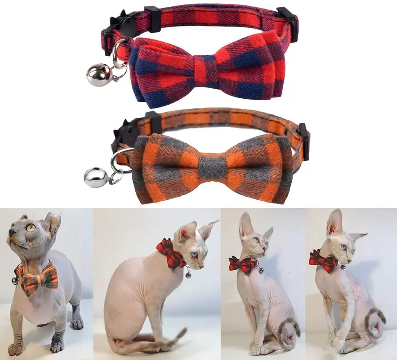 Collar de gato con lazo y campana para gato, ajustable, para mascotas y gatos.