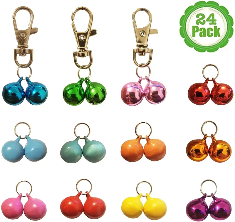 Collar de gato de campanas, Paquete de 24, campanas, cascabeles de o suave, mascota para el entrenamiento de, colores (rojo, azul, naranja, verde, rosa, púrpura), juego de collares, BeMIX Pets