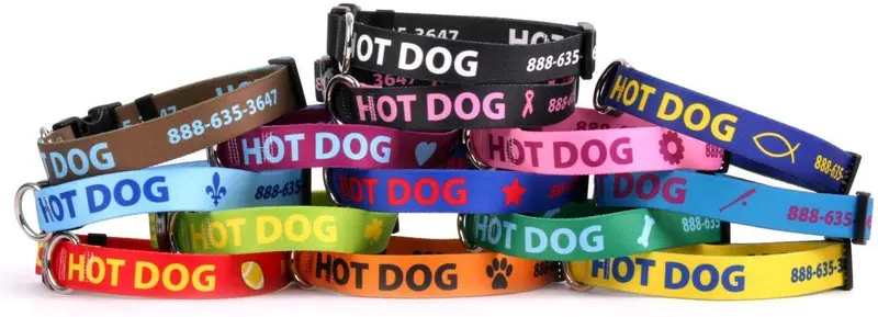 Collar de perro personalizado con texto y arte de alta definición, una alternativa de collar de perro bordado – Fabricado en los Estados Unidos – Disponible en 7 tamaños y 21 colores