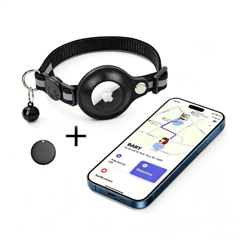 Collar GPS para Gatos Compatible con AirTag – Localizador Reflectante Antiextravío