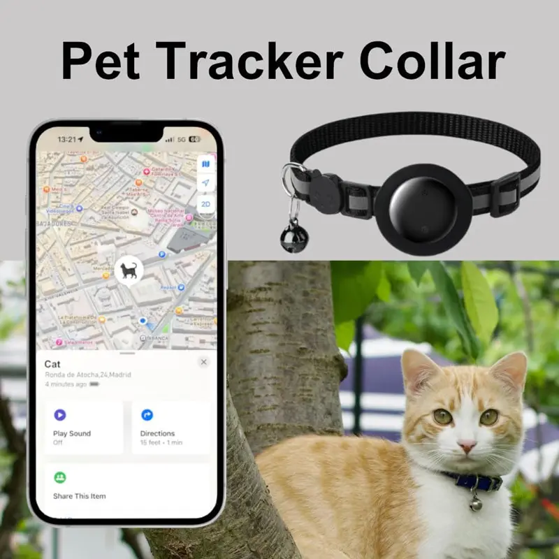 Collar Localizador GPS para Gatos – Compatible con Apple Find My y Android