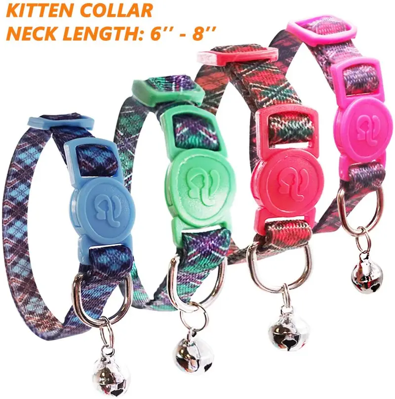Collar para gato con campana, hebilla de seguridad, collar ajustable para gato, varios diseños, paquete de 4