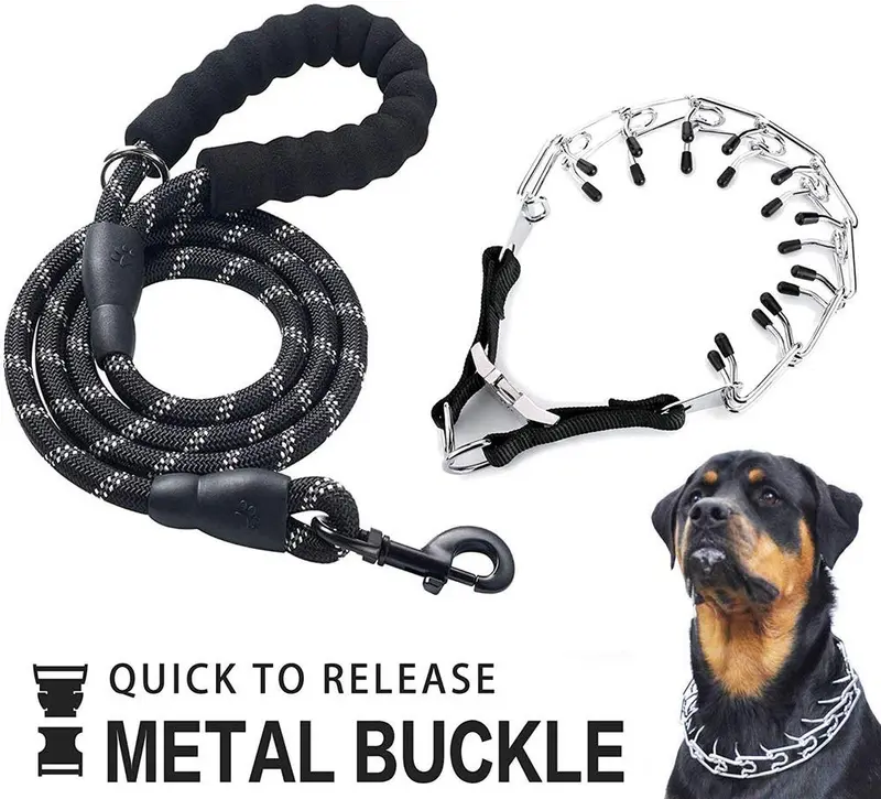 Collar profesional para perro con pinza de perro, tamaño ajustable con hebilla de liberación rápida de acero inoxidable, collar de perro con puntas cómodas, correa resistente