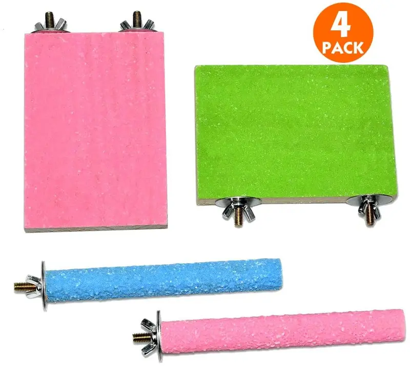 Colorful Bird Perch Stand Platform Natural Wood Playground Paw Grinding Clean for Pet Parrot Budgies Parakeet Cockatiels Conure Lovebirds Rat Mouse Cage Accessories Exercise Toys (4 Color)