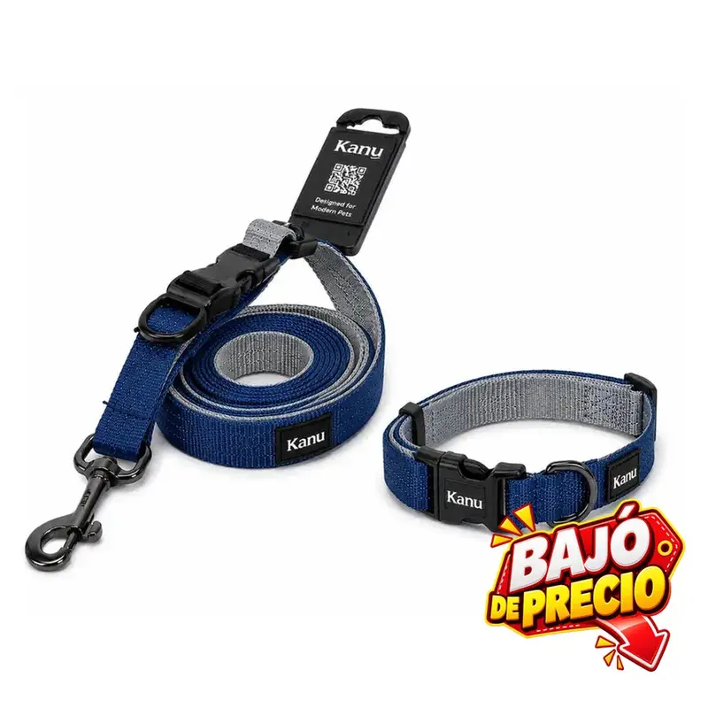 Combo Collar/Correa Azul-Gris Kanu Pet para Perro