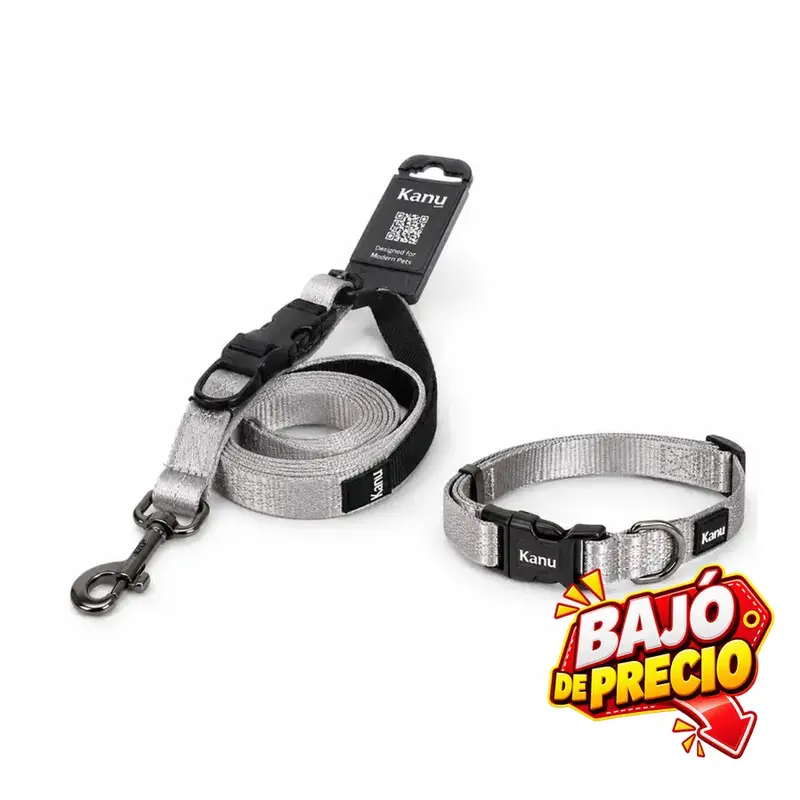 Combo Collar/Correa Gris Kanu Pet para Perro