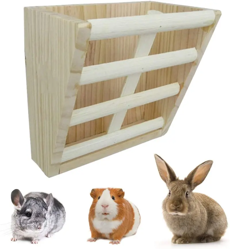 Comedero de madera para heno de conejo, alimentador de heno, para montar en la pared, mango de heno para conejo, chinchillas, cobaya, cerdo, hámster, gerbil