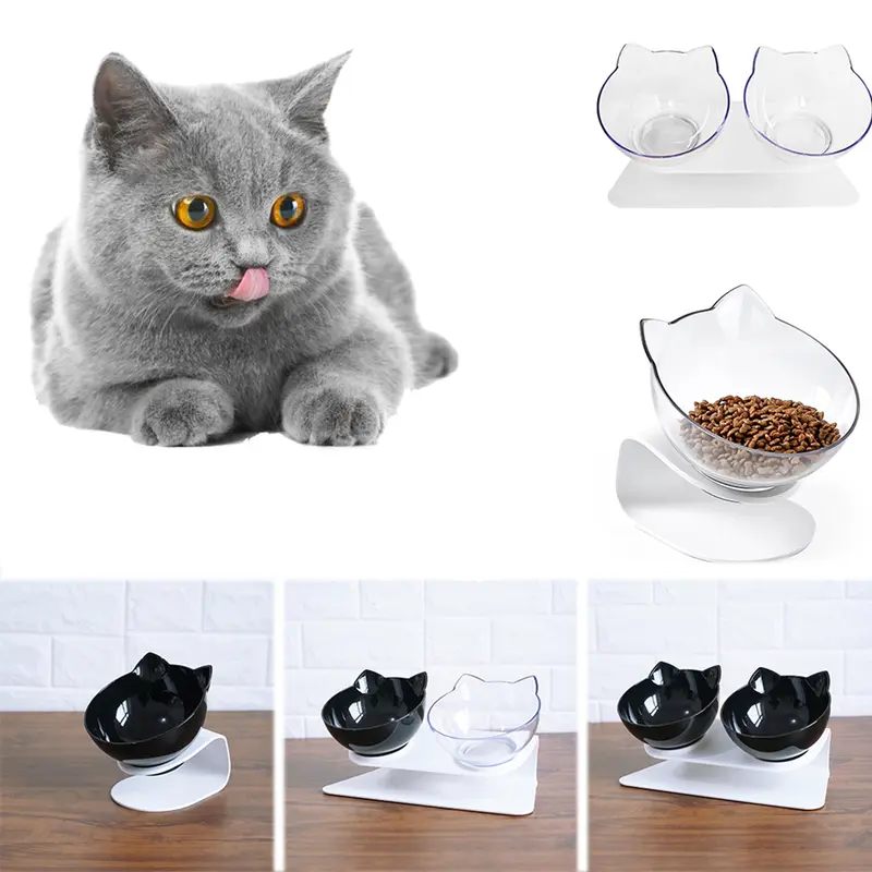 Comedero Doble para Gatos con Diseño de Cabeza de Gato y Protección Cervical
