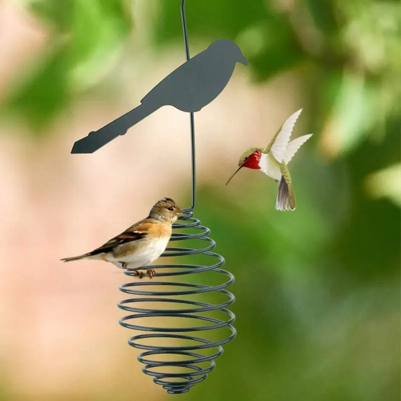 Comedero para pájaros al aire libre para colgar en el exterior, diseño de cacahuete, girasol, alimentador de semillas, de metal, para colgar alimentos, con gancho, color verde