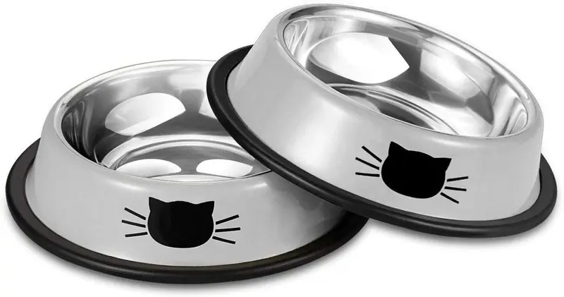 Comsmart Stainless Steel Pet Cat Bowl Kitten Puppy Dish Bowl with Cute Cats Painted Non-Skid for Small Dogs Cats Animals (2 Pack)