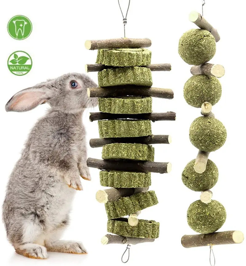 Conejito masticable juguetes para dientes, molar conejo juguetes natural orgánico manzana palitos para conejos, chinchillas, cobayas, hámsters masticar jugar mejorar la salud dental