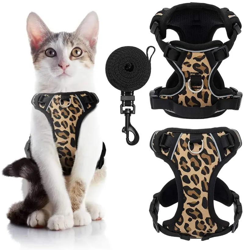 Conjunto de arnés y correa para gatos a prueba de escape, arnés ajustable de malla suave para gatos, correa reflectante para seguridad nocturna, gatos, cachorros y gatos