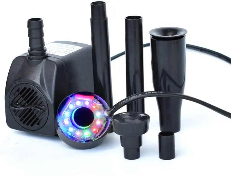 COODIA 15W 200GPH (750L/H) Fuente sumergible con 12 LED de color RGB de flujo de luz ajustable, para acuario estanque, fuente de peces, agua hidropónica