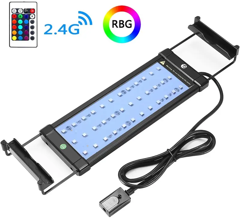 COODIA Parasol de Acuario Iluminación Cambio de Color Control Remoto Regulable RGBW Luz LED para Acuario/Tanque de Peces, Extensible (para Agua Fresca y Salada)