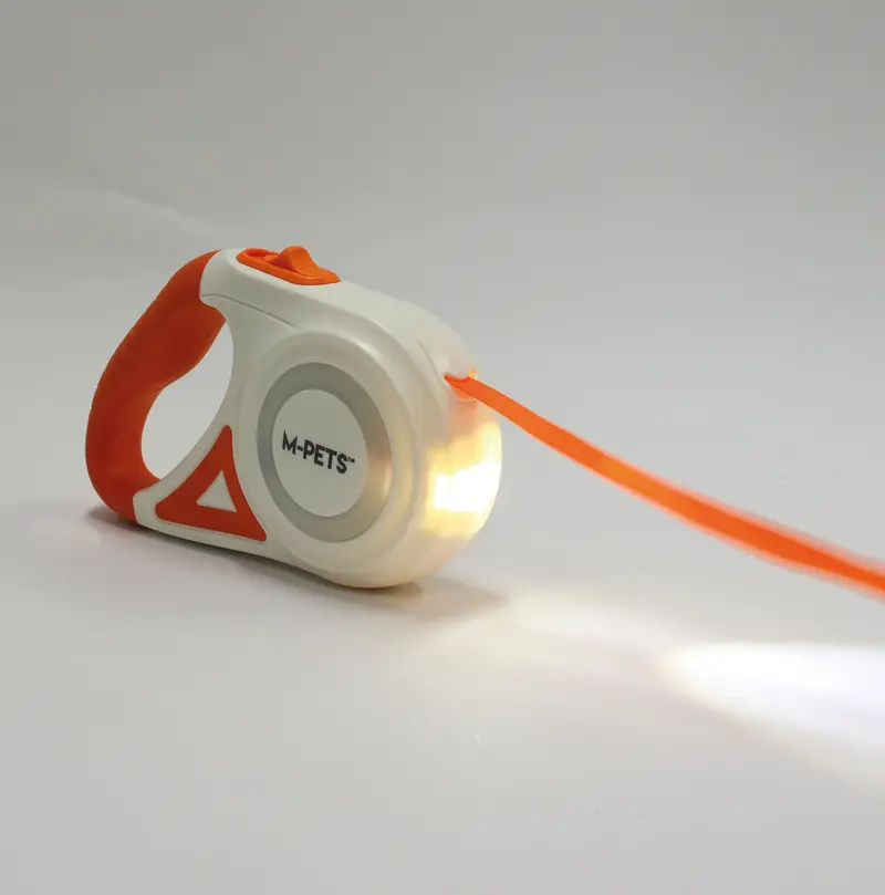 Correa Retráctil con Luz LED para Perros M-Pets FLASH 5m - Naranja (6 Colores de Luz + Antienredos)