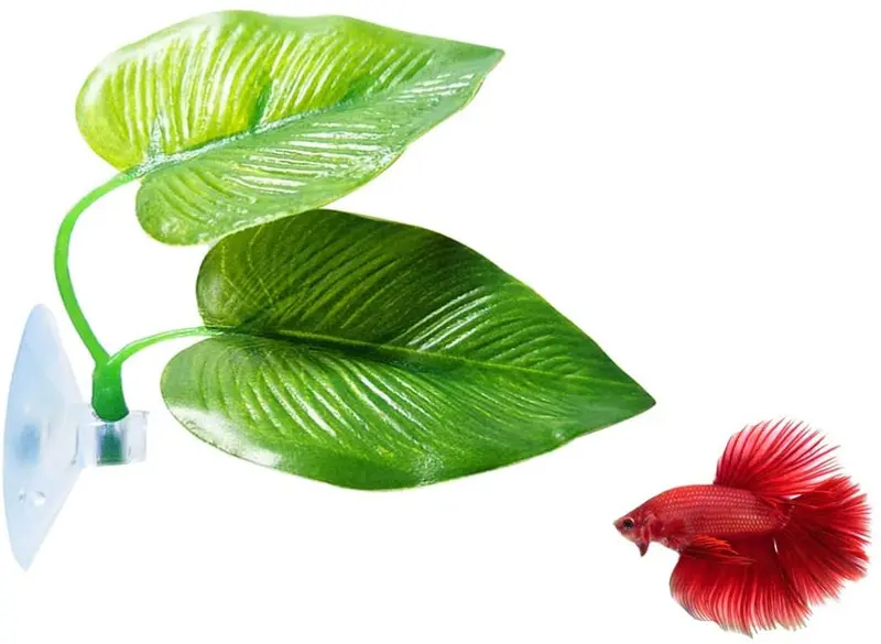 CousDUoBe Betta - Almohadilla de hojas de pescado para mejorar la salud de Betta, simulando el hábitat natural (diseño de doble hoja, una grande y una pequeña)