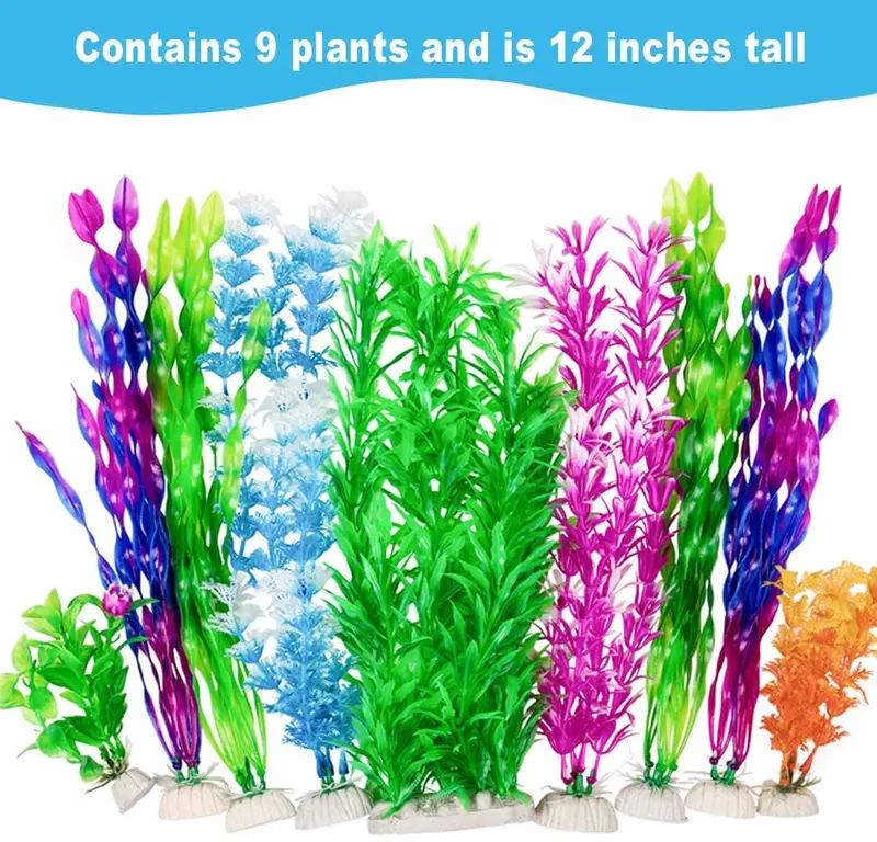 CousDUoBe Paquete de 9 plantas acuáticas artificiales para plantas acuáticas, simula plantas y paisaje de acuario vívidamente (12 pulgadas)