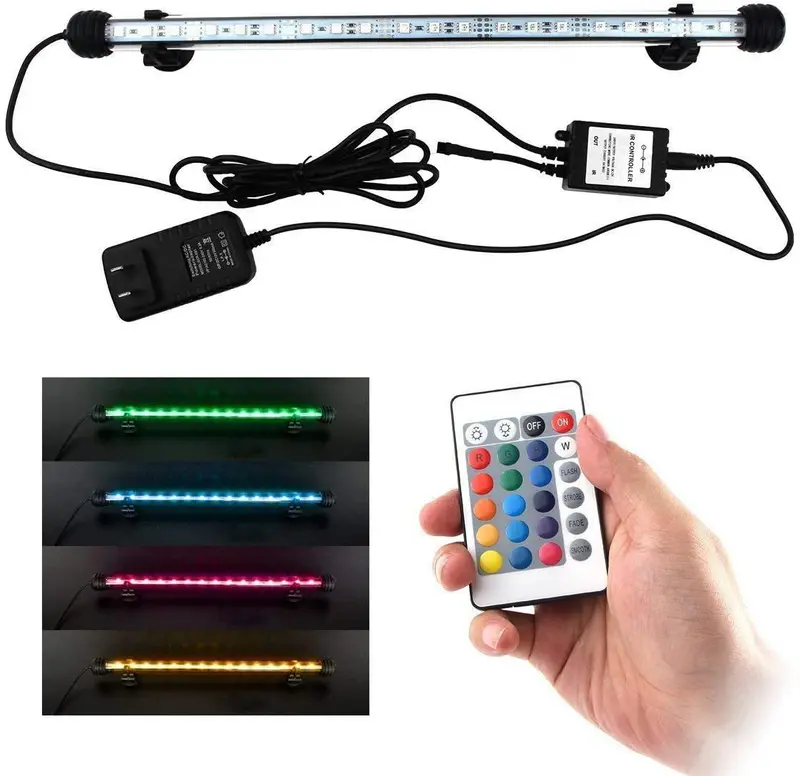 COVOART Luz LED para acuario, luz para pecera, luz RGB de color bajo el agua, luces sumergibles de cristal