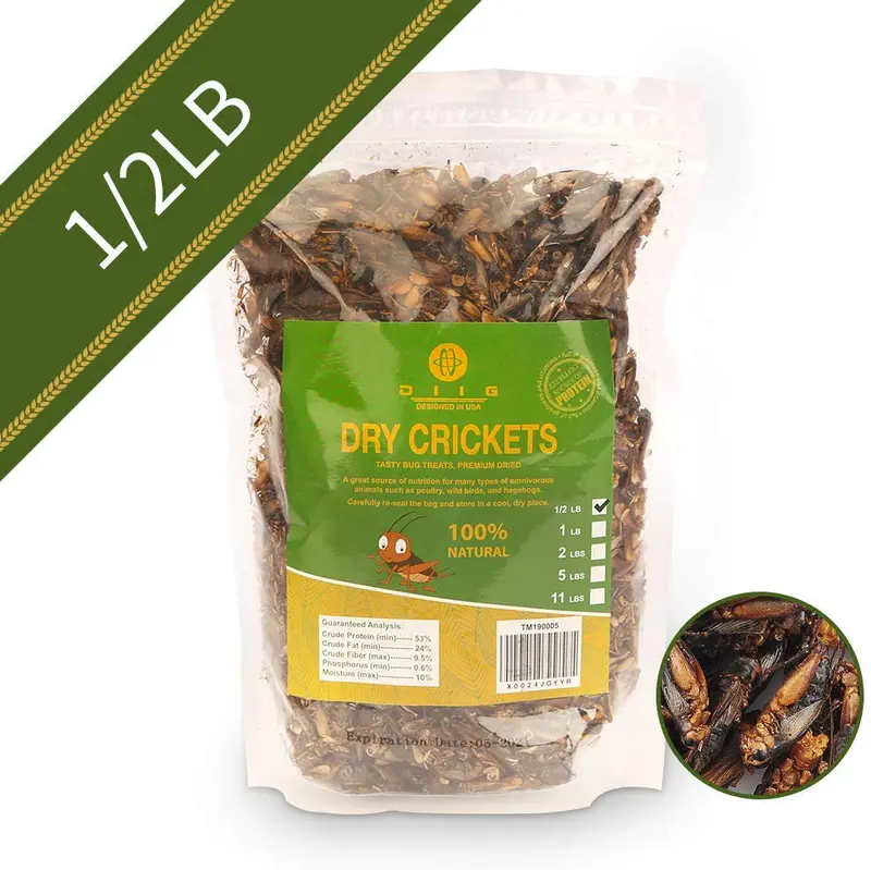 Crickets secos diig – Tratamiento para pájaros gallinas erizo hámster peces reptiles tortugas, 0,5 lb