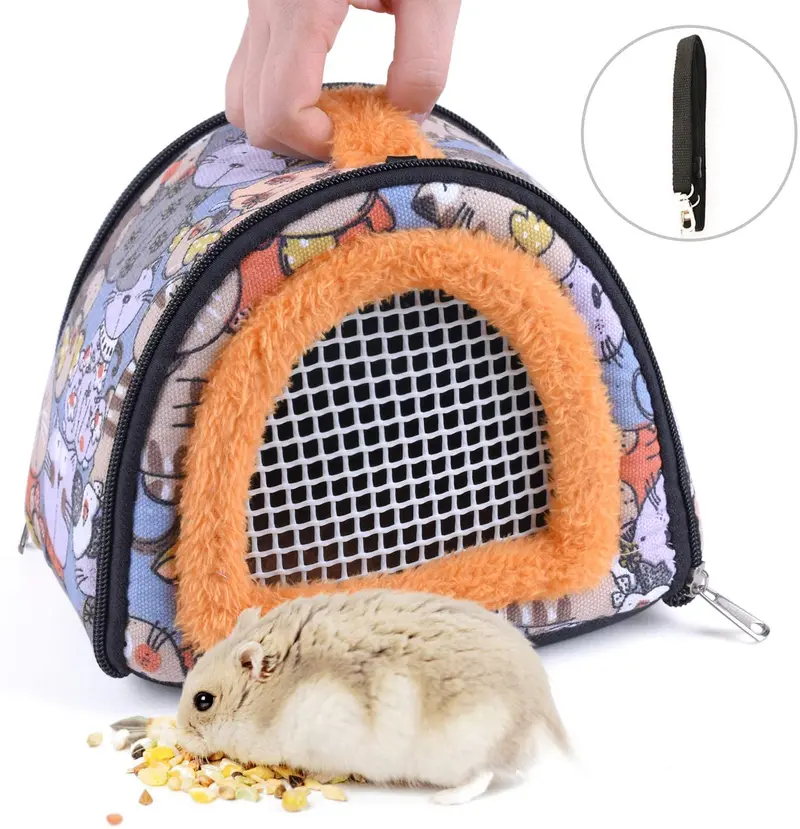 CROWNY - Bolsa transportadora de hámster con correa transpirable y portátil para hámster, erizo, ardilla ratones, ratas, azucarera, etc., Dibujos animados a