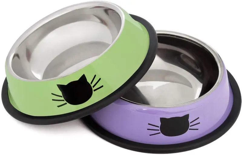 Cuenco de acero inoxidable para gatos, de acero inoxidable, para gatos, gatos, conejos, gatos, platos pintados, fácil de limpiar, duradero, para alimentos y agua