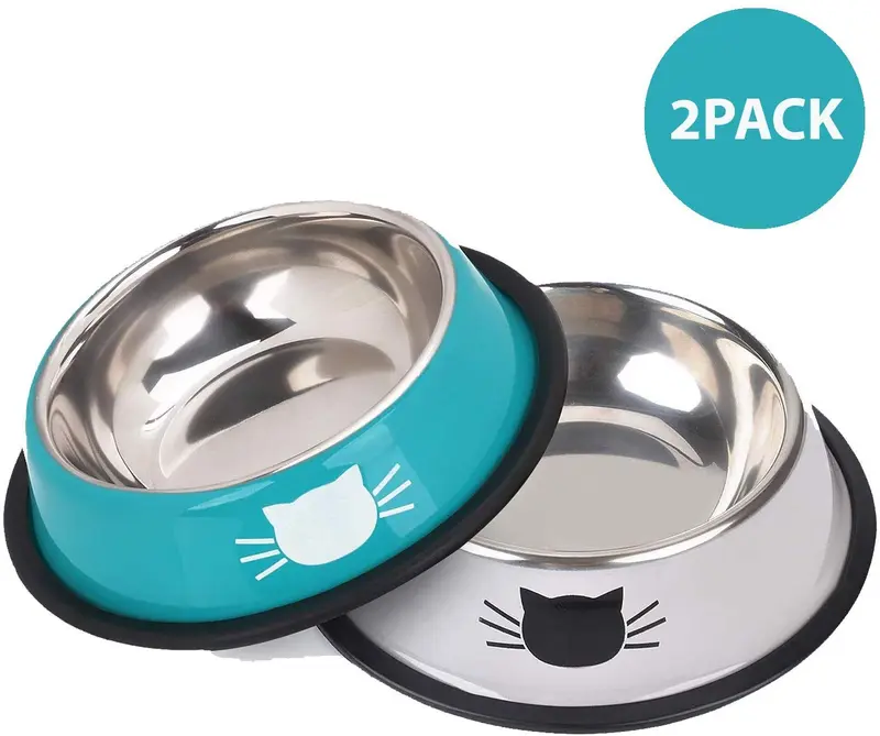 Cuenco de acero inoxidable para gatos, de acero inoxidable, para gatos, gatos, conejos, gatos, platos pintados, fácil de limpiar, duradero, para alimentos y agua