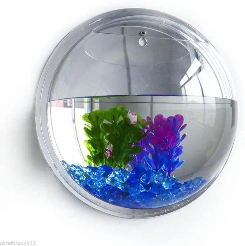 DAMEING Wall Hanging Fish Tank, Acrylic Round Wall Mounted Hanging Fish Bowl Aquarium Tank, Gold Fish and Beta Fish Plant Vase Home Decoration Pot, Transparent (15x15CM)