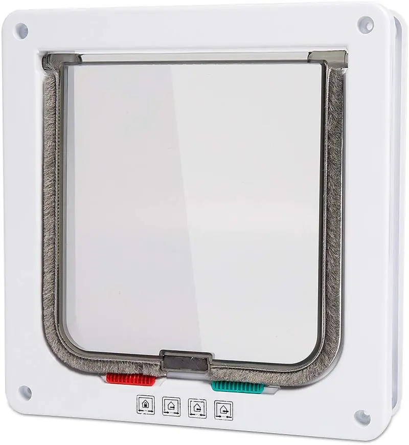Depets - Puerta con solapa para gatos con 4 vías (tamaño externo 7.5 x 7.5 in), kit de puerta magnética para mascotas, color blanco, resistente a la intemperie, puerta para gatos y perros