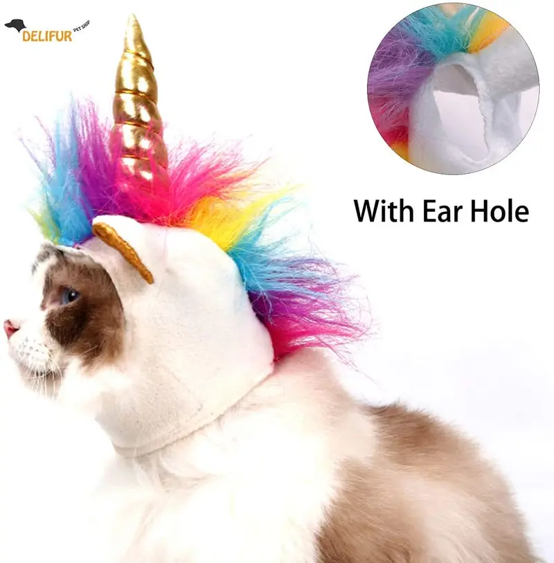 Disfraz de perro para gatos y perros pequeños Disfraz de unicornio para Halloween Cosplay Mane Cap