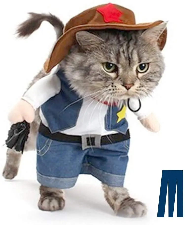 Disfraz de vaquero para perros y gatos Mikayoo, con sombrero, divertido disfraz, ideal para halloween, navidad, fiestas, o eventos