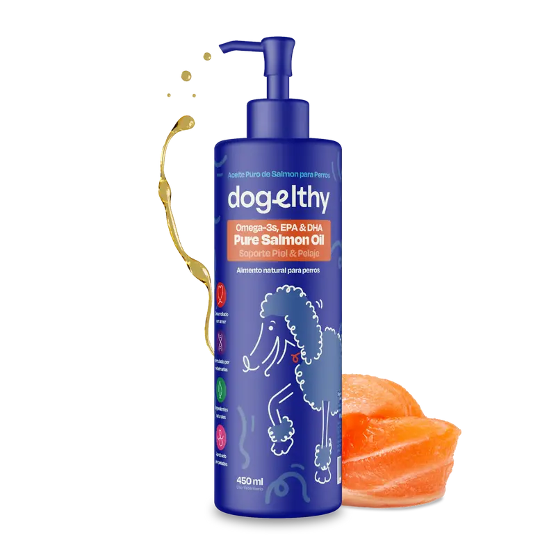 Dogelthy PURE SALMON OIL 450 mL (Aceite Puro de Salmon Pelaje, Piel y Articulaciones)