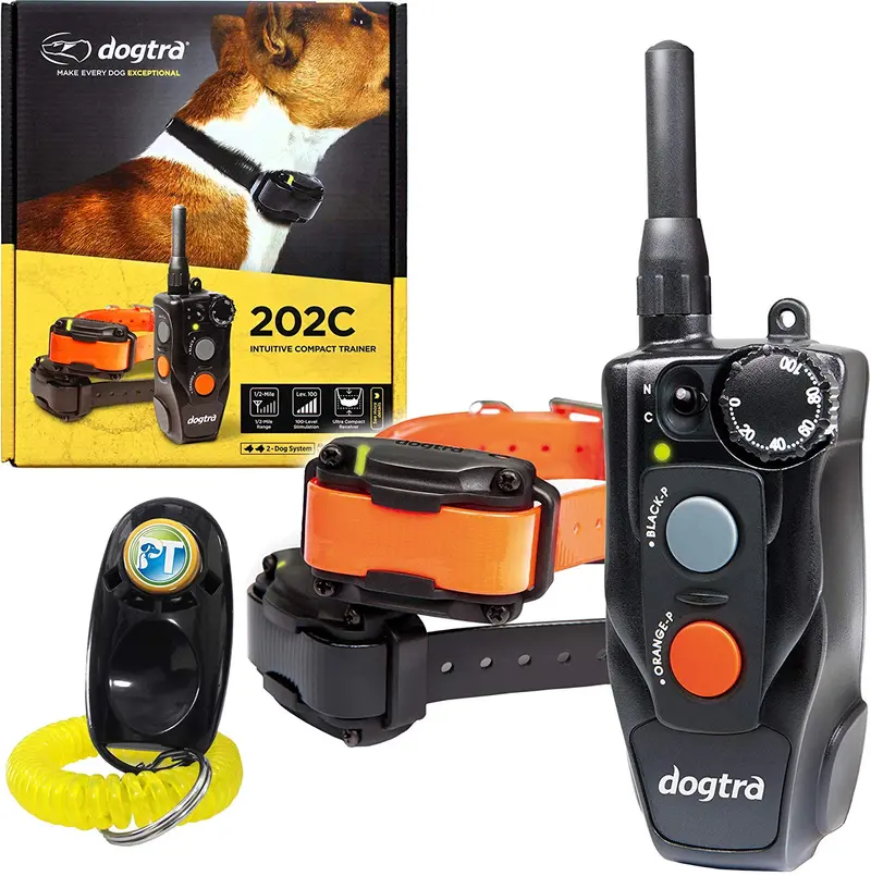 Dogtra 200C - Collar de entrenamiento remoto de 1/2 milla, impermeable, recargable, corrección estática, vibración, incluye pulsador de entrenamiento para perros PetsTEK
