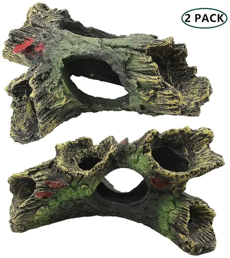 DoubleWood 2 PCS Decaying Trunk Aquarium Betta Fish Ornament Driftwood Resin Crafts Ornament for Aquarium Decoration Fish Tank Wood with Holes & Aquarium Caves Fish Tank Wood Decor