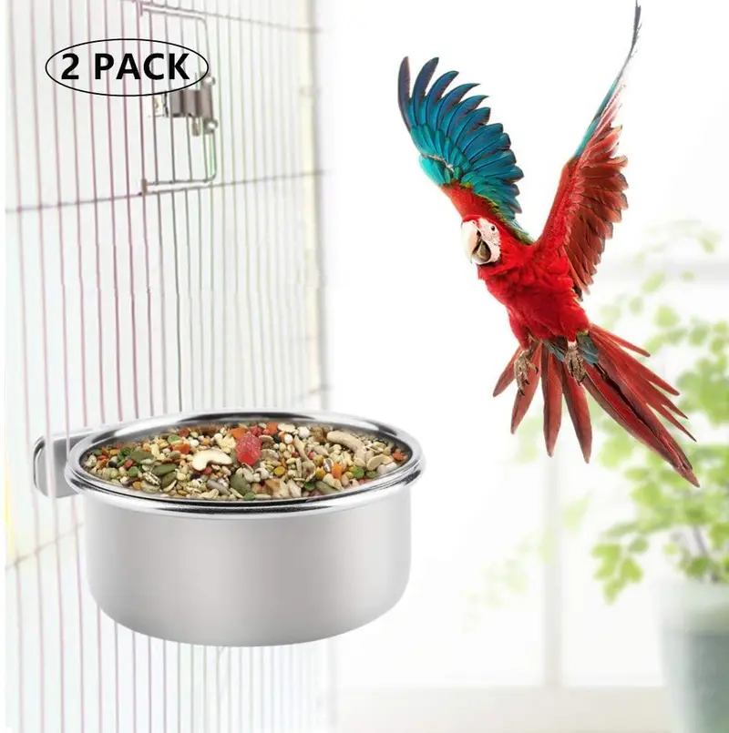 DoubleWood - 2 tazas de acero inoxidable para comida de mascotas y aves acuáticas, comedero de comedero para loro, guacamayo, periquitos, periquitos, conejos, pinzones, jaula de animales pequeños