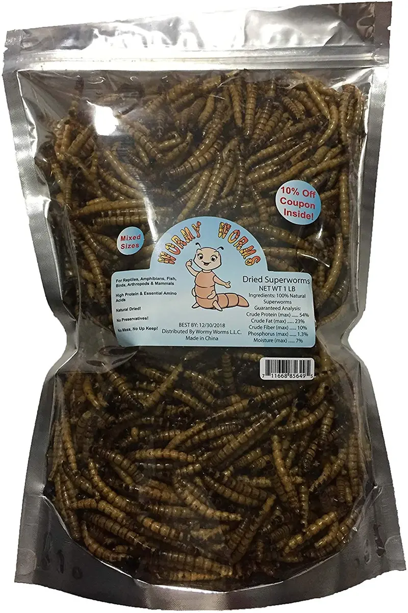 Dried superworms 1 Lb para los pollos Aves Reptiles peces tortugas Azúcar planeador erizo etc.