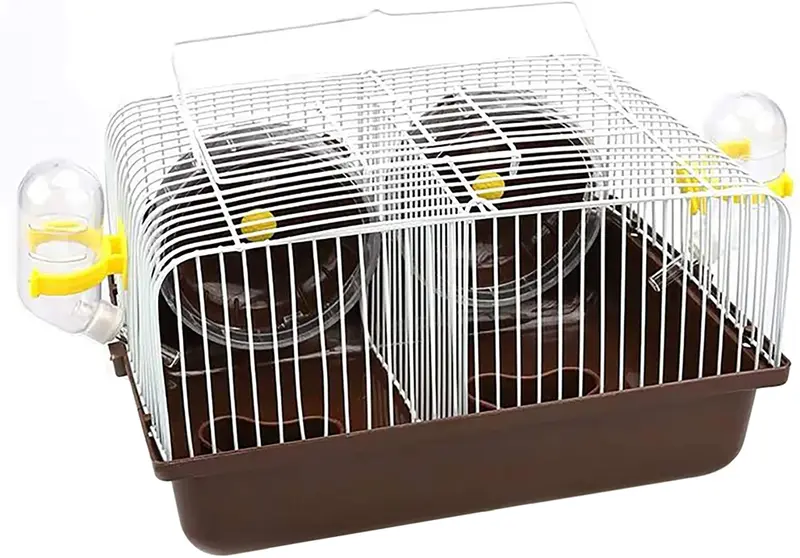 Dwarf Hamster Travel Cage Habitat for 2 Hamsters, Portable Carrier with 2 Separate Rooms, 2 Sets of Accessories Including Exercise Wheels Kettles Food Dishes, 11.8 x 9.5 x 5.9 Inch