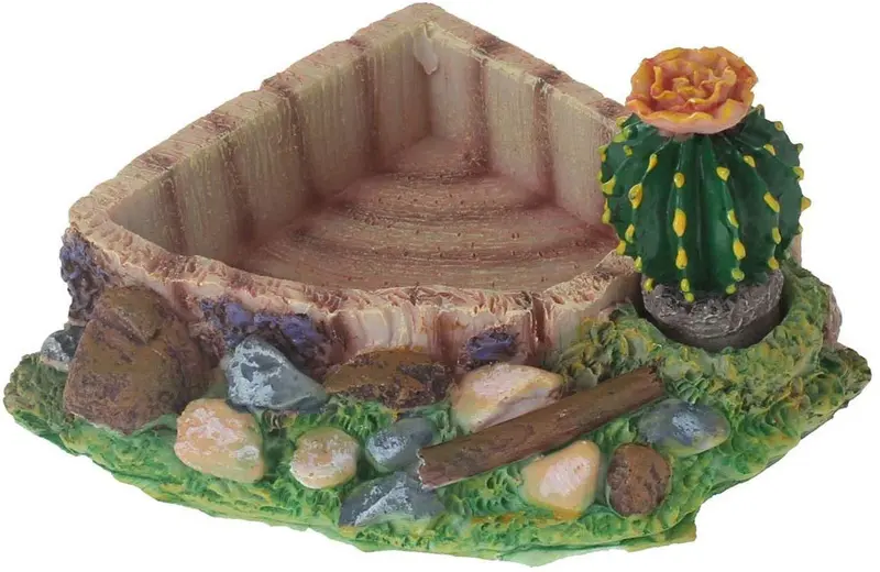 Emours Reptile Amphibian Tortoise Lizard Frog - Fuente de agua para comederos, cactus, cuenco esquinero con rampa pequeña