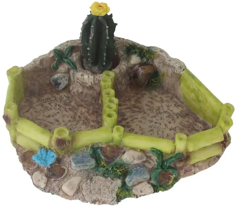 Emours Reptile Anfibio Tortuga Lagarto Rana Fuente de Agua Alimentador de Cactus Cuenco Esquina con Rampa Grande