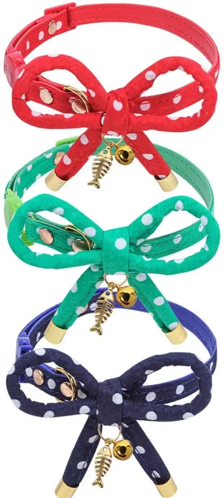 Esceneral - Collar para gato, diseño de lazo, ajustable, con hueso y campana para gatos, gatitos, cachorros
