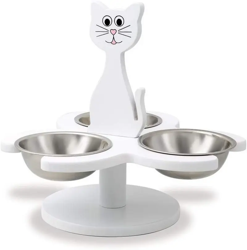 Etna Pet Store - Comedero de madera con 3 cuencos de metal