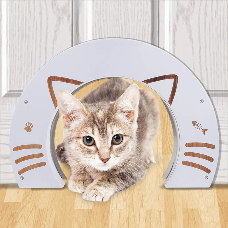 EXPAWLORER Cat Doors for Interior Doors - 2 Pcs Made of Bamboo for Kitty Puppy Pass Hidden Litter Box Furniture Hole Door Fits Cats
