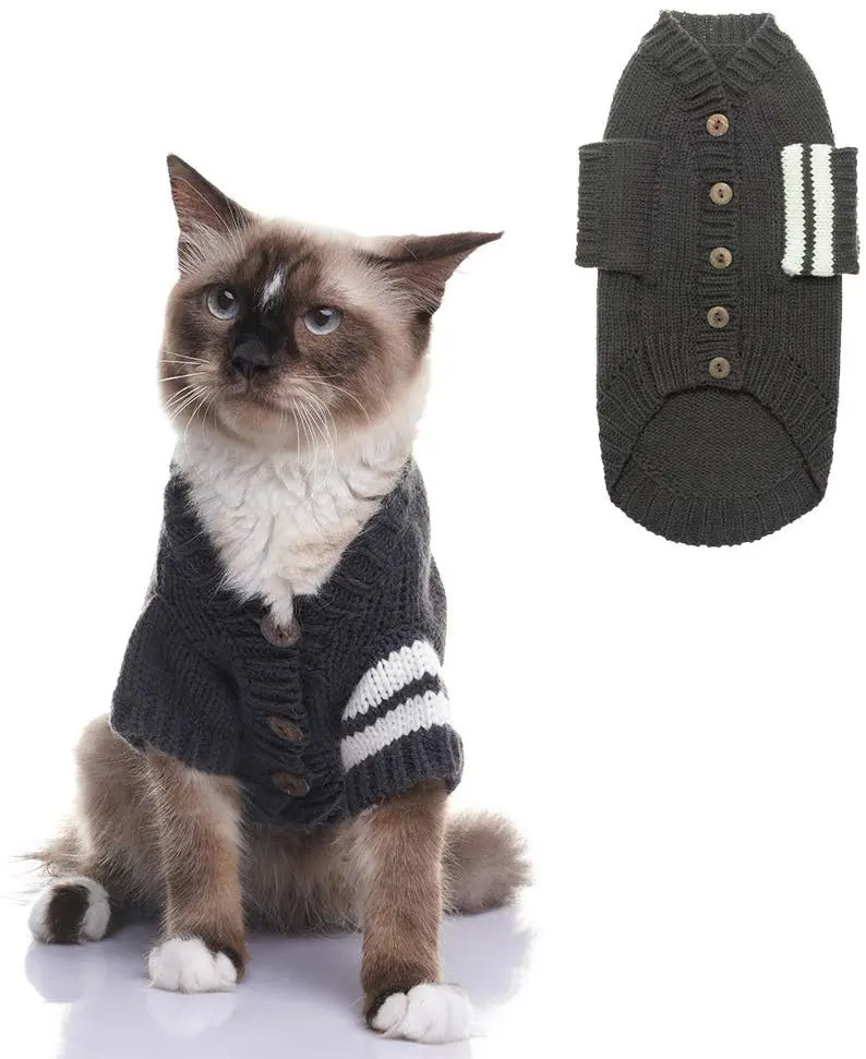 expawlorer gato suéter para clima frío – gris de punto ropa de chamarra suave mascota ropa de invierno para gato y perro pequeño