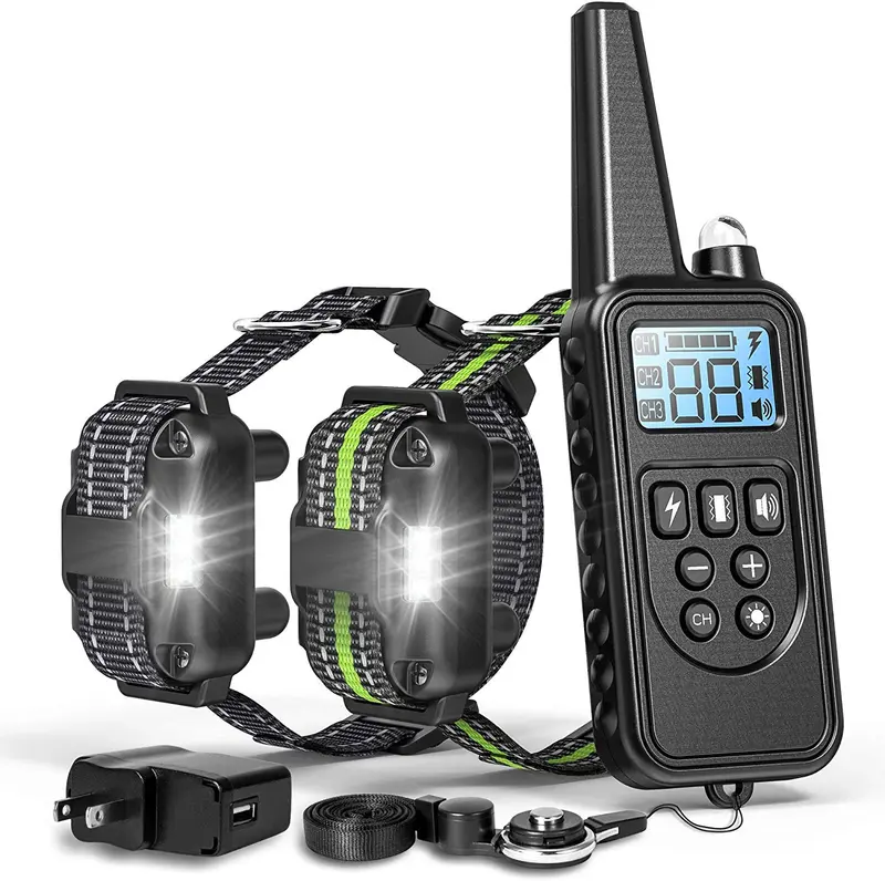 F-color Dog Training Collar, 865 Yards Safe Static Shock Collar for Dogs with Remote for Large Medium Small Dogs, Light Beep Vibration Shock 4 Modes, Waterproof and Rechargeable Dog Shock Collar