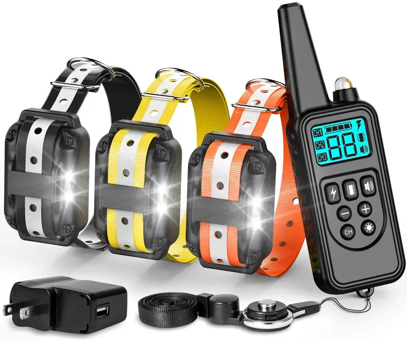 F-color Dog Training Collar, with Remote 865 Yards Reflective Strap Shock Collar for Dogs, Small Medium Large Dogs Breed, with Light Beep Vibration Shock, Waterproof Dog Shock Collar for 3 Dogs