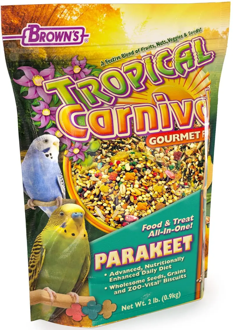 F.M. Brown 's tropical Carnaval Periquito Alimentos Gourmet, nutritionally Enhanced dieta diaria con frutas, vegetales, frutos secos, semillas y frijoles,, vitamin-nutrient Fortificados, 2lb