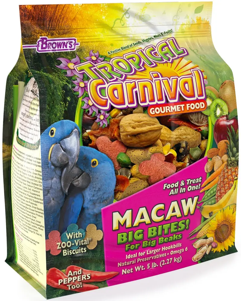 F.M. Brown's Tropical Carnival Gourmet Macaw Food Big Bites for Big Beaks, Vitamin-Nutrient Fortified Daily Diet with Probiotics for Digestive Health